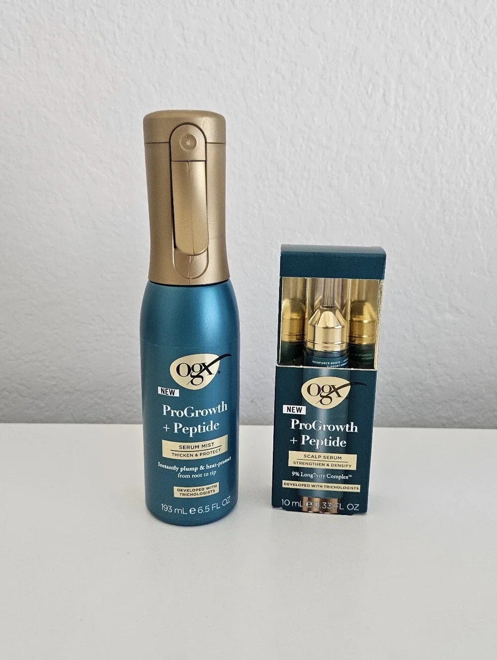 New OGX ProGrowth + Peptide Duo Set Thicken Serum Mist 6.5oz & Scalp Serum .33oz